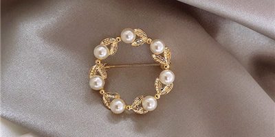 Literary pearl leaf geometric ring brooch (5)