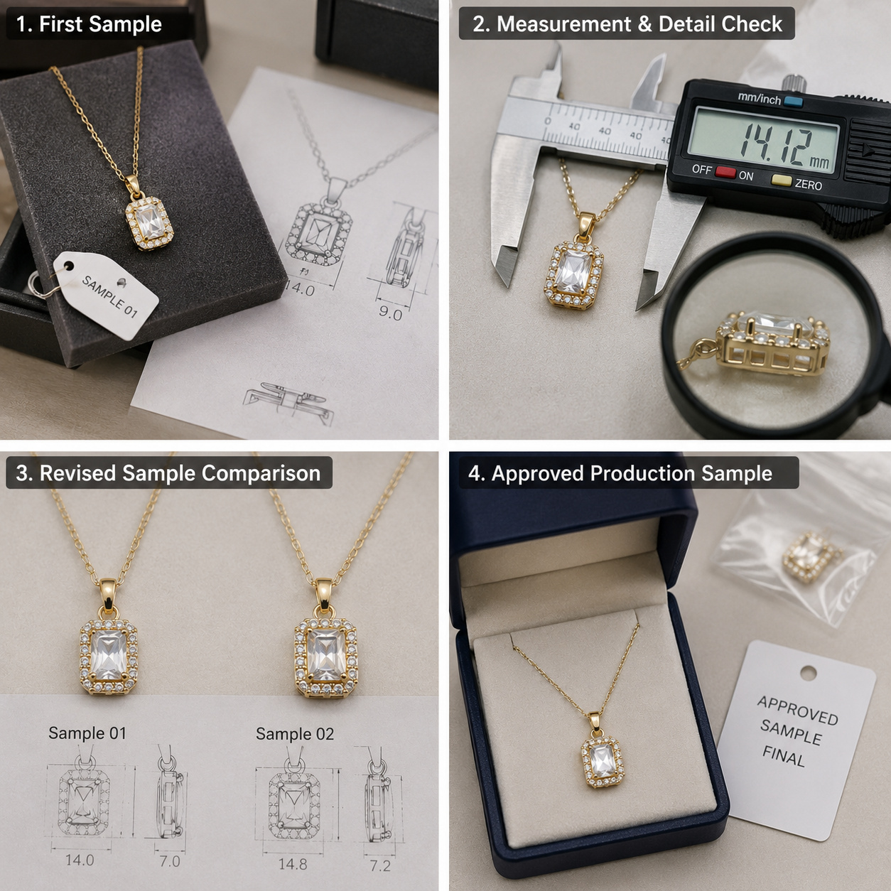 Custom jewelry sample measurement revision and final approval