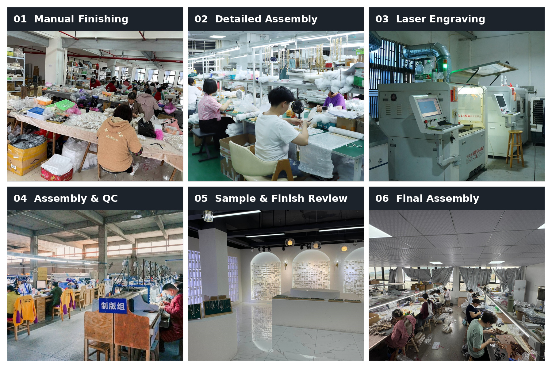 Jewelry finishing assembly engraving and quality inspection process