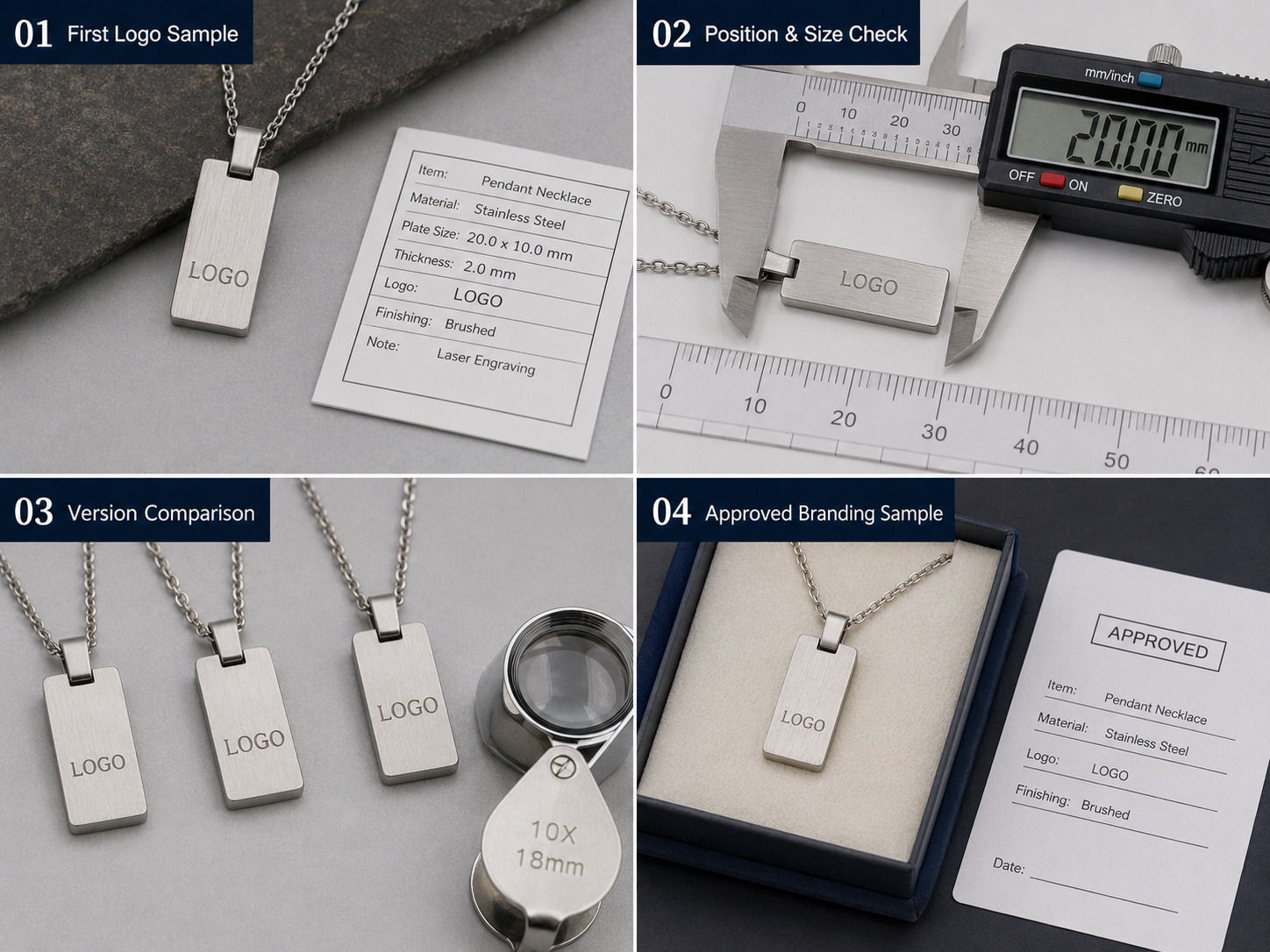 Jewelry logo position size check and branding sample approval