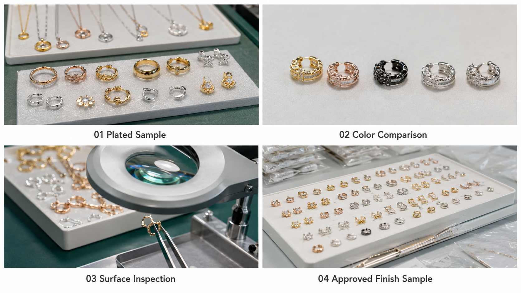 Jewelry plating color comparison surface inspection and finish approval