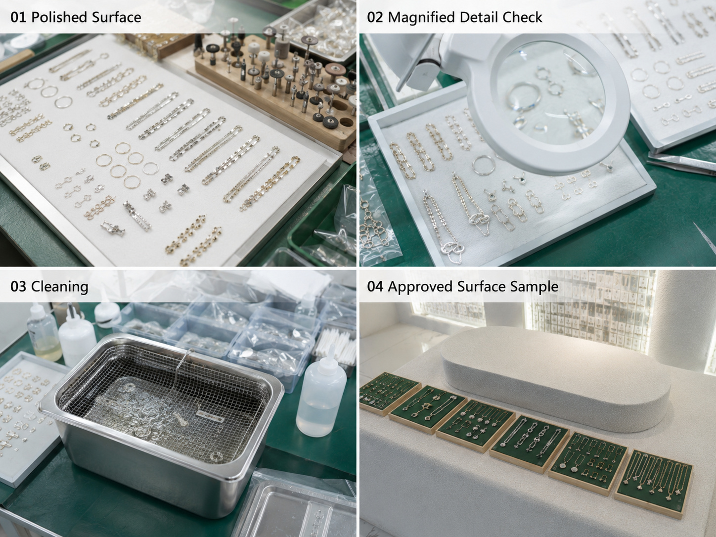 Jewelry polished surface inspection cleaning and finish approval process