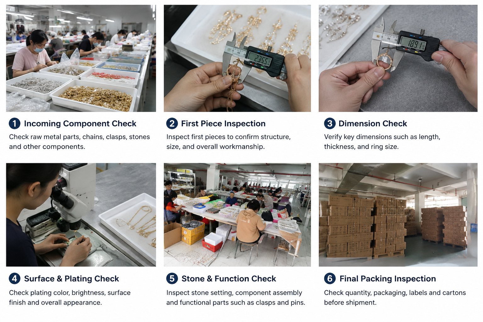 Jewelry quality inspection from incoming components to final packing