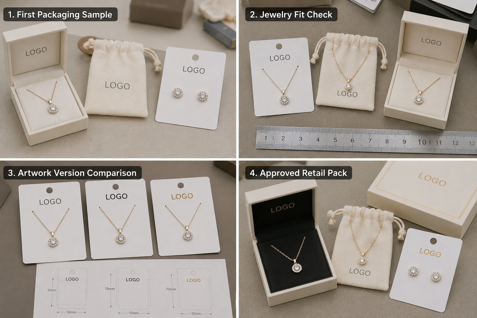 Private label jewelry packaging sample approval and fit check